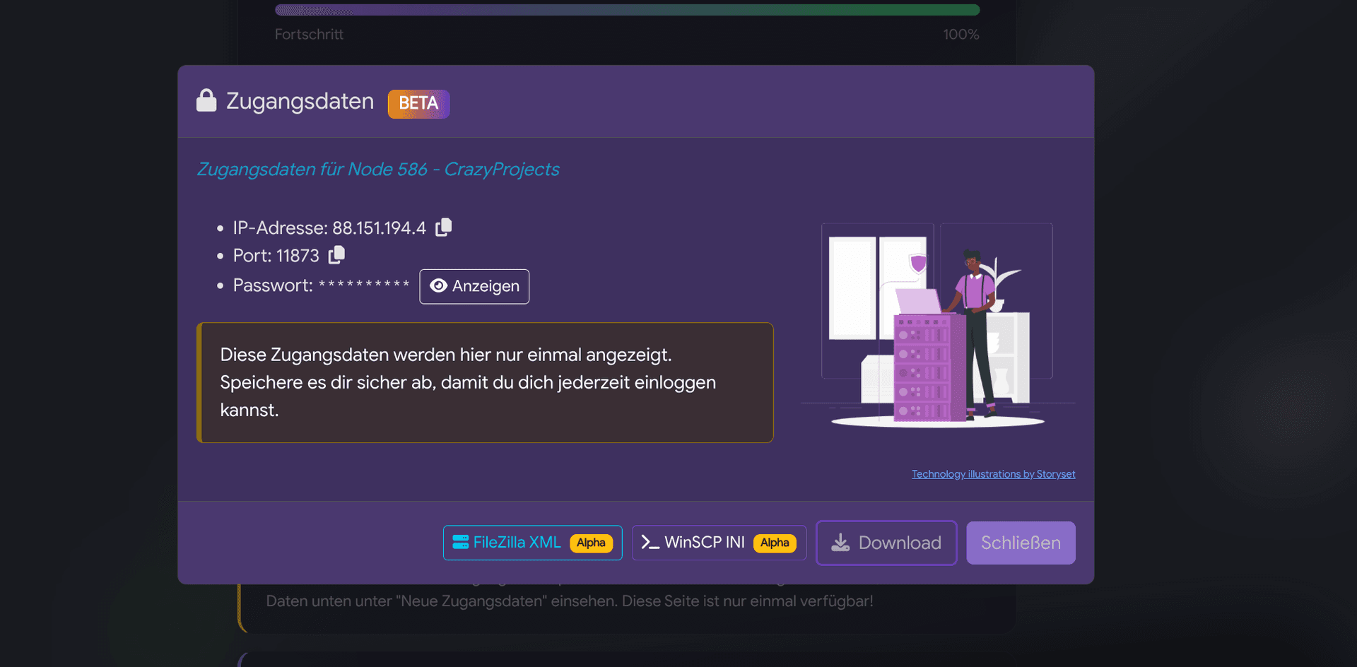 Neue Zugangsdaten Screenshot